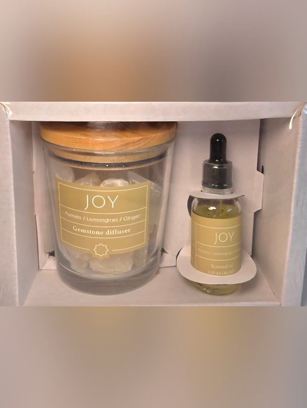 NWT F&F Yellow Gemstone Diffuser Set Pomelo Lemongrass Ginger Scented Salt Rock
